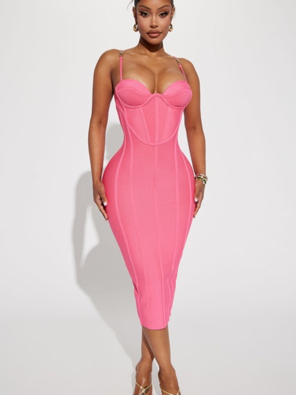 Fashion Nova Victoria Bandage Midi Dress Hot Pink Bustier Bodycon Midi Dress